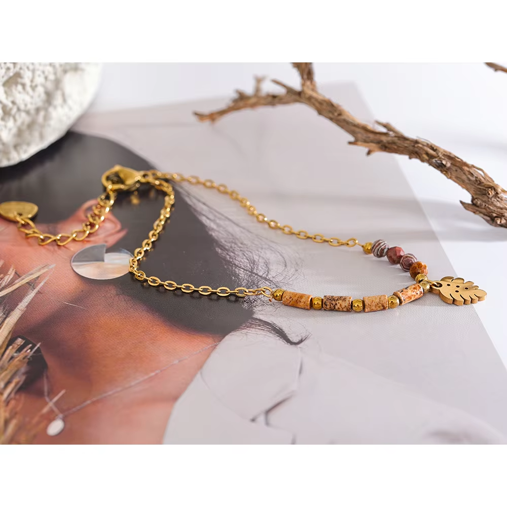Leaf Beaded Bracelet – adjustable gold bracelet