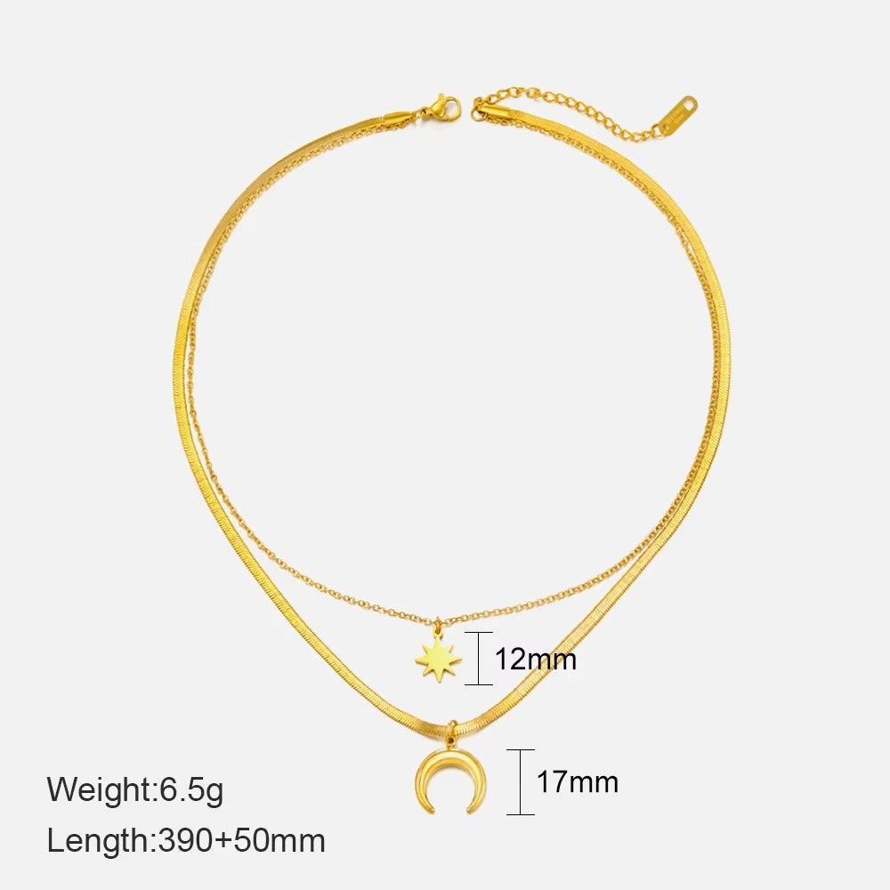 Moon Star Layered Necklace – gold necklace