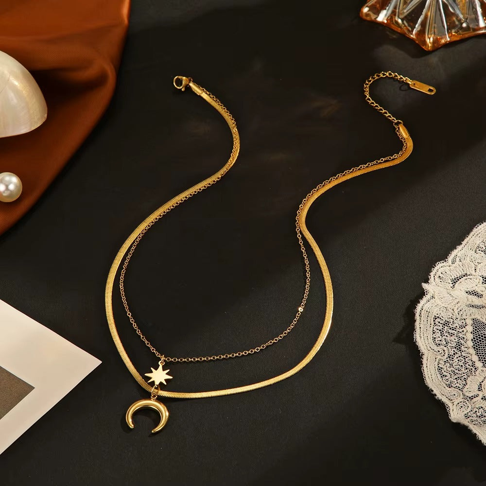 Moon Star Layered Necklace – gold necklace