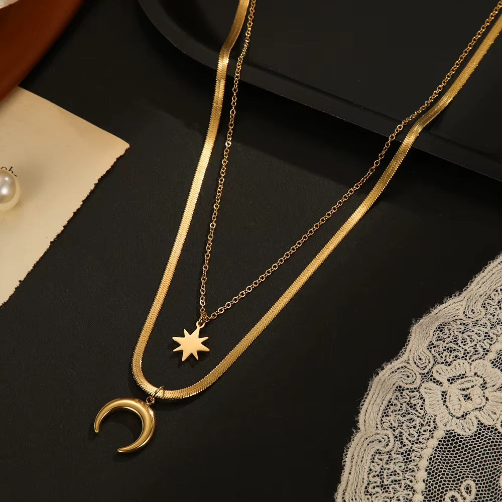 Moon Star Layered Necklace – gold necklace