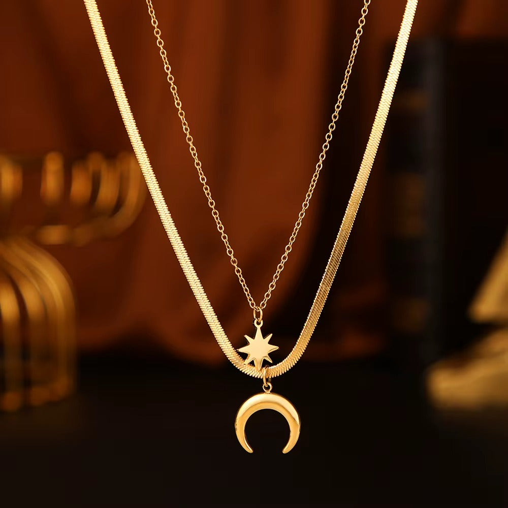 Moon Star Layered Necklace – gold necklace