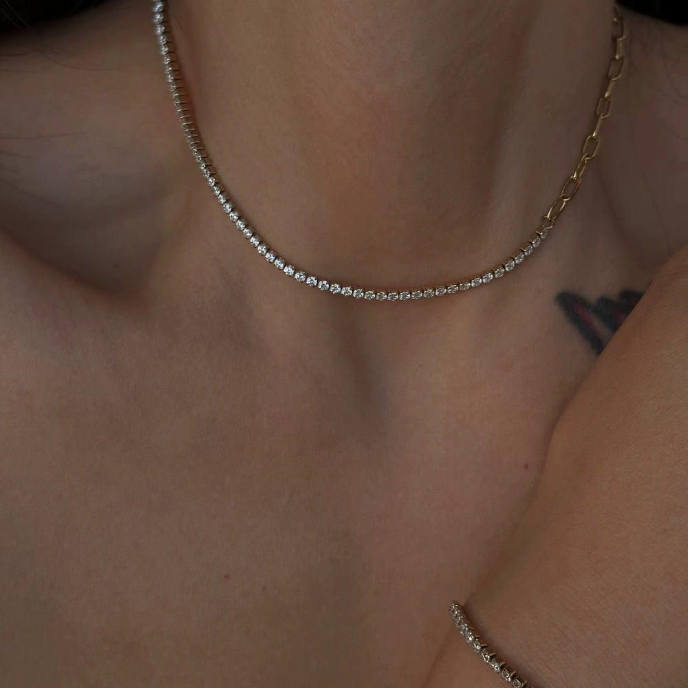 Half Tennis Link Necklace – gold necklace with cubic zirconia stones