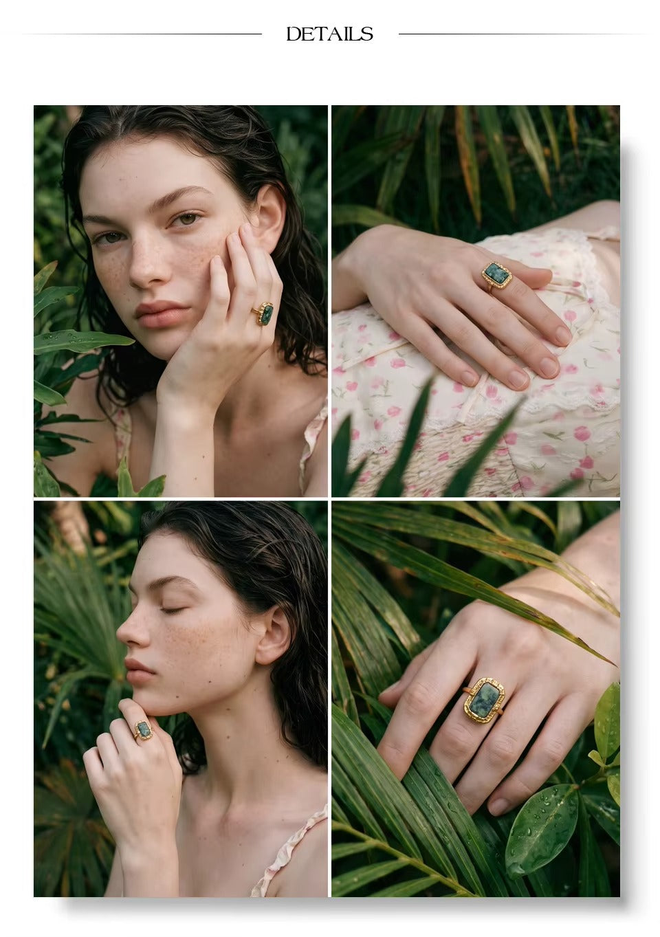 Green Gemstone Vintage Ring – adjustable gold ring