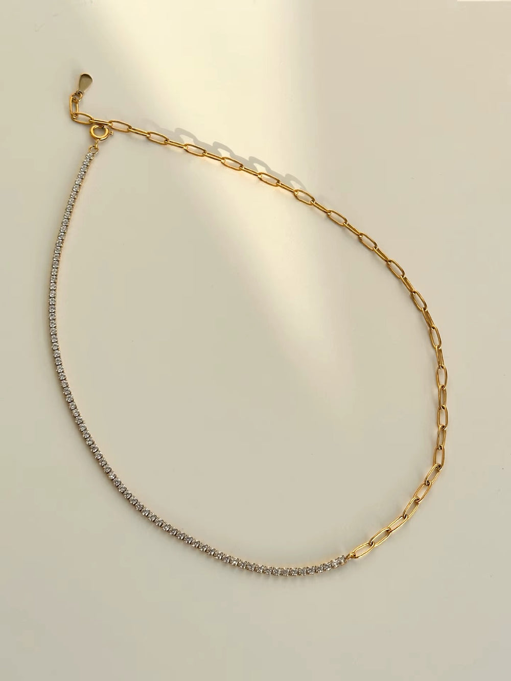 Half Tennis Link Necklace – gold necklace with cubic zirconia stones