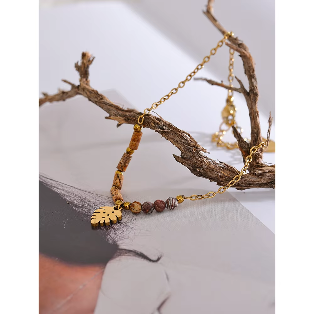 Leaf Beaded Bracelet – adjustable gold bracelet