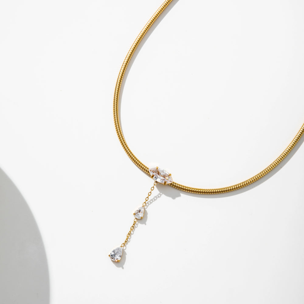 Crystal Drop Choker – gold choker necklace with CZ crystal drop
