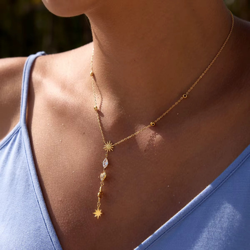 Y-Drop Charm Necklace – gold necklace