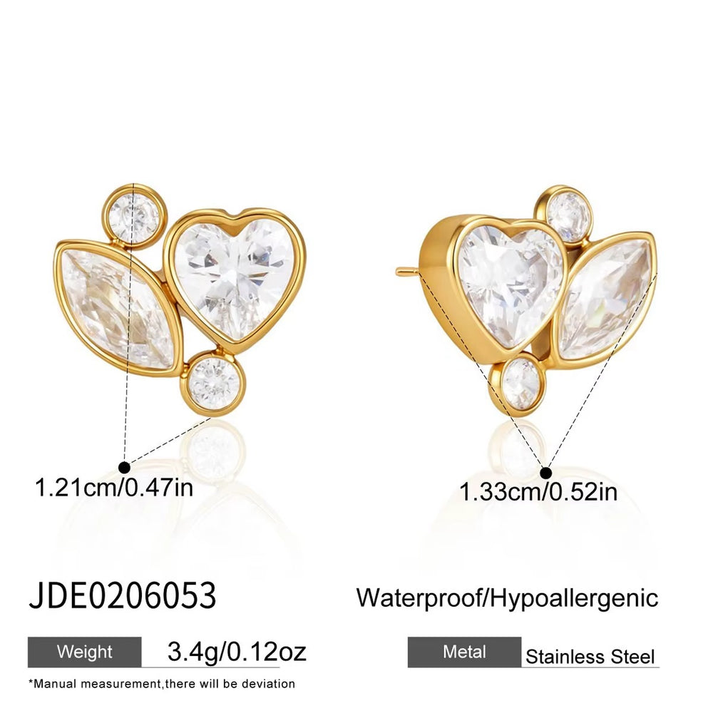 Heart Crystal Studs – gold stud earrings with cubic zirconia stones