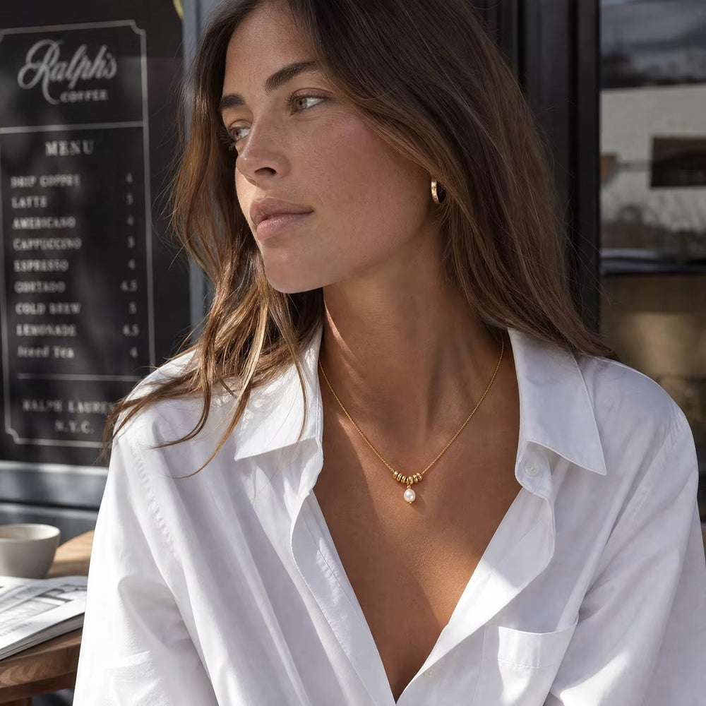 Golden Bead Pearl Drop Necklace – gold necklace with pearls