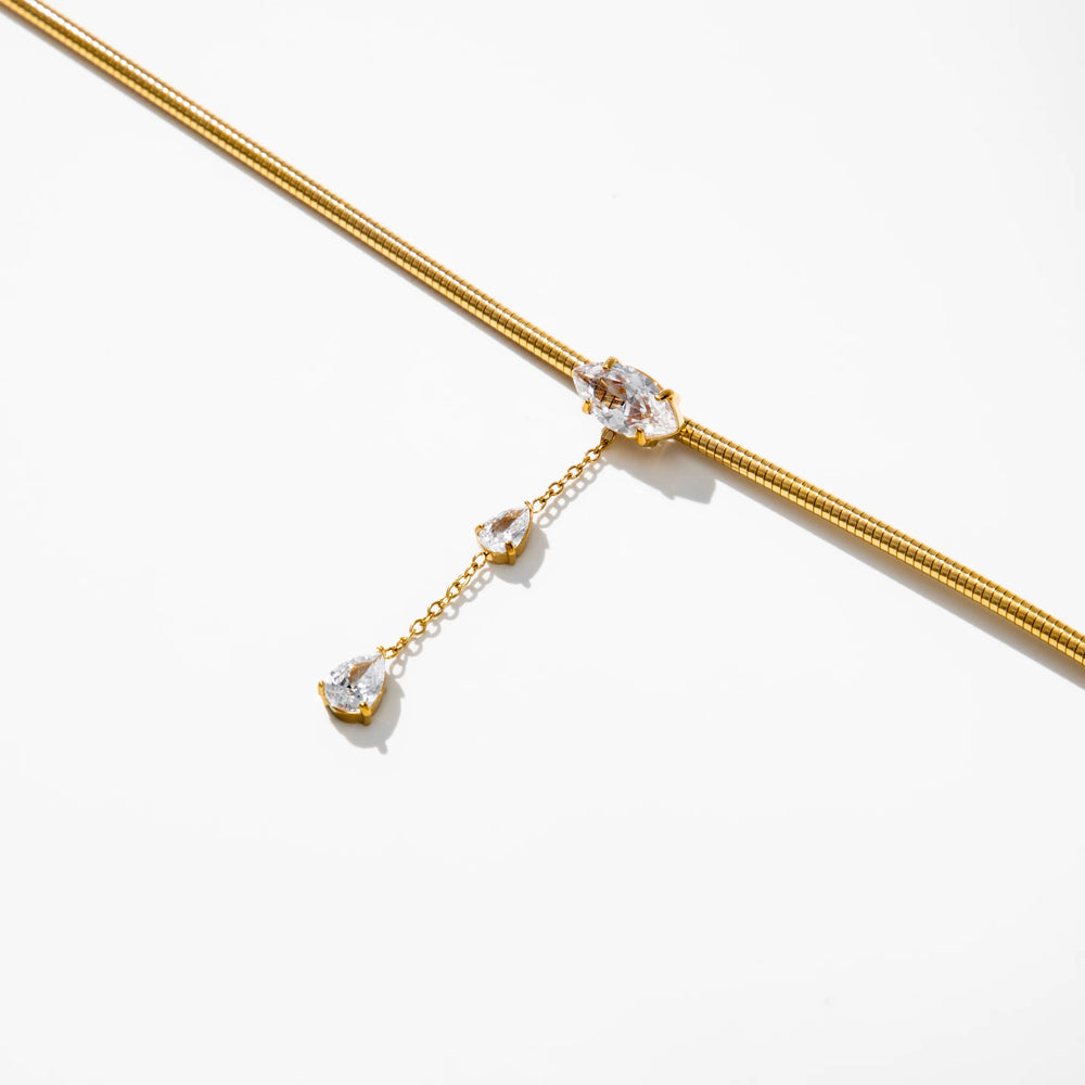 Crystal Drop Choker – gold choker necklace with CZ crystal drop