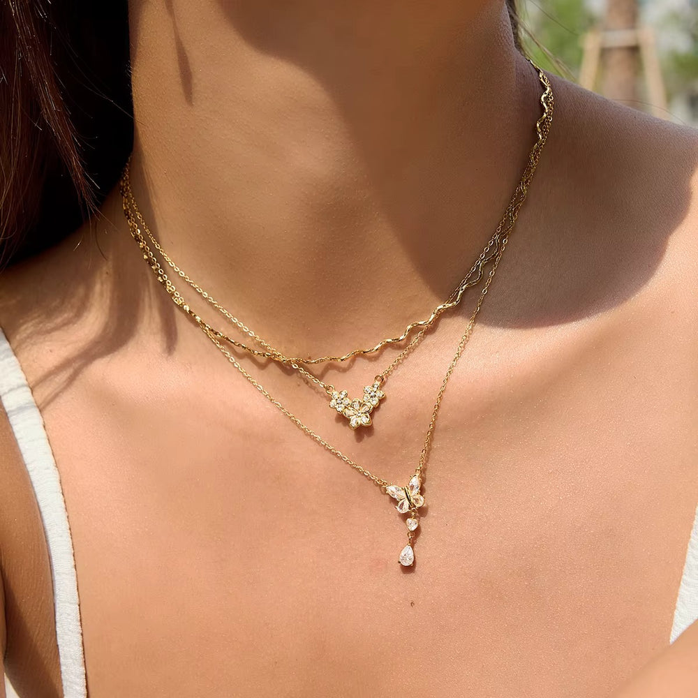 Mariposa Drop Pendant – gold necklace with cubic zirconia stones