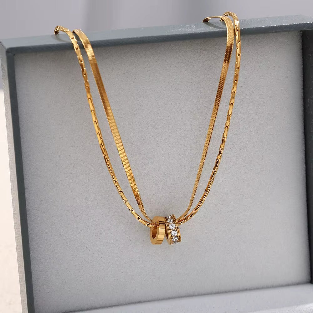 Layered Ring Pendant Necklace – gold necklace with cubic zirconia stones