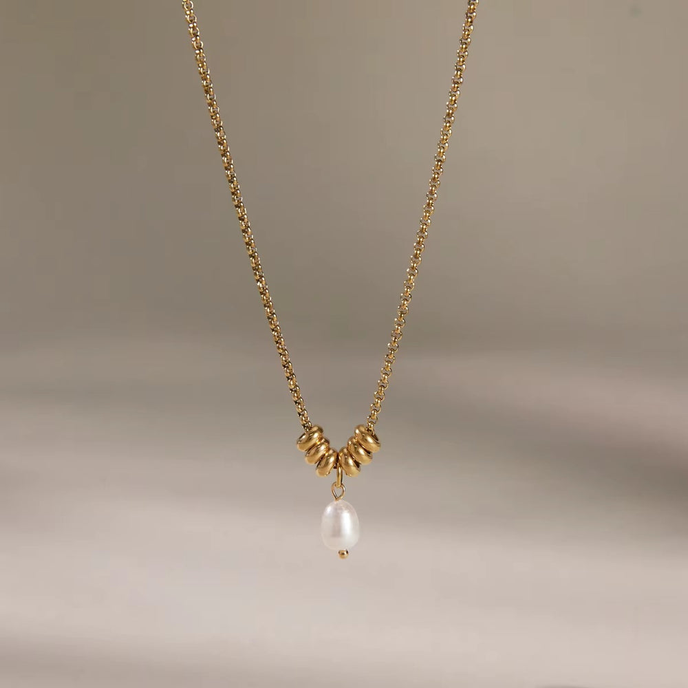 Golden Bead Pearl Drop Necklace – gold necklace with pearls