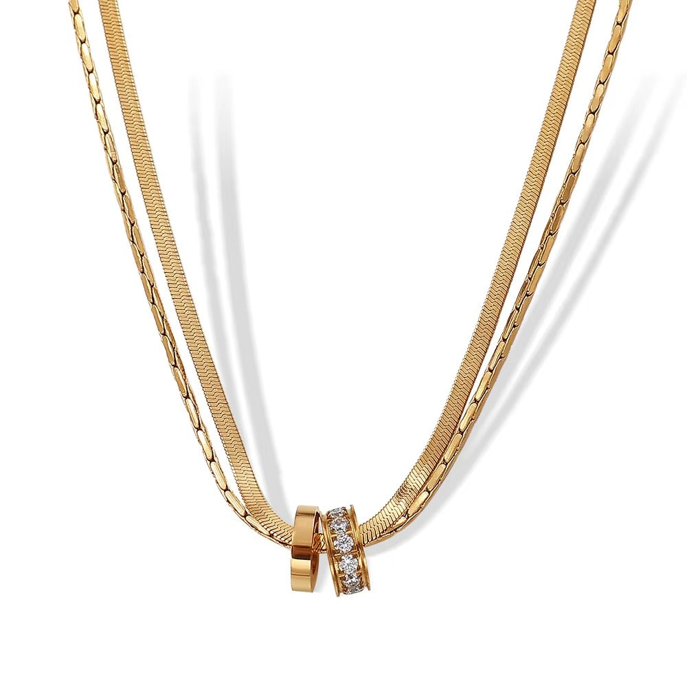 Layered Ring Pendant Necklace – gold necklace with cubic zirconia stones