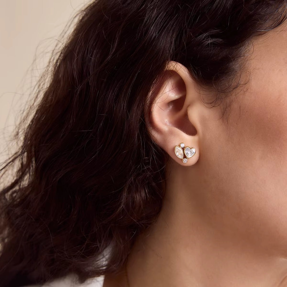 Heart Crystal Studs – gold stud earrings with cubic zirconia stones