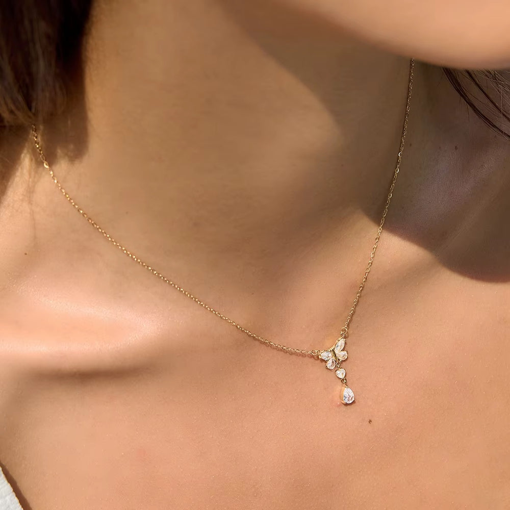 Mariposa Drop Pendant – gold necklace with cubic zirconia stones