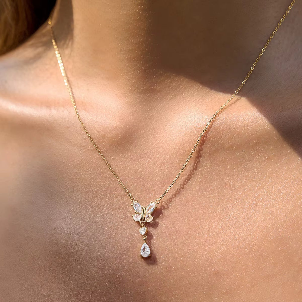 Mariposa Drop Pendant – gold necklace with cubic zirconia stones