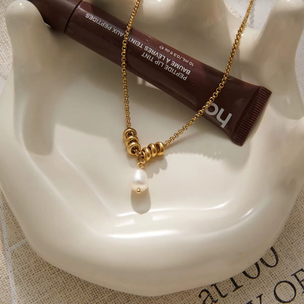 Golden Bead Pearl Drop Necklace – gold necklace with pearls