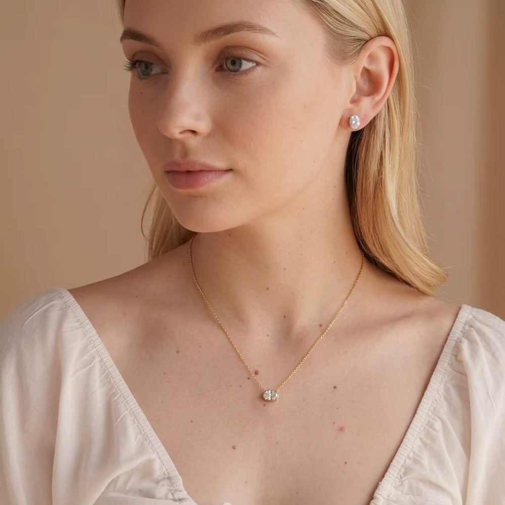Oval Crystal Jewelry Set – gold jewellery set with cubic zirconia stones