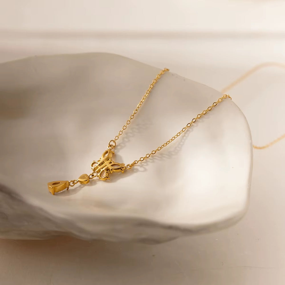Mariposa Drop Pendant – gold necklace with cubic zirconia stones