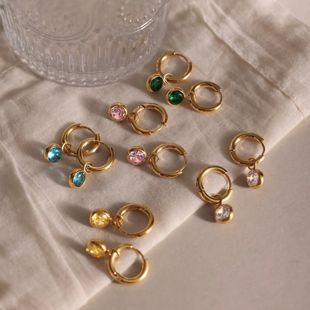 Colorful Huggie Hoop Earrings – gold hoop earrings with cubic zirconia stones