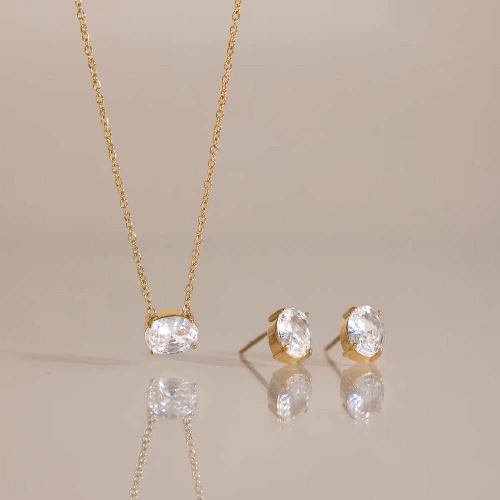 Oval Crystal Jewelry Set – gold jewellery set with cubic zirconia stones