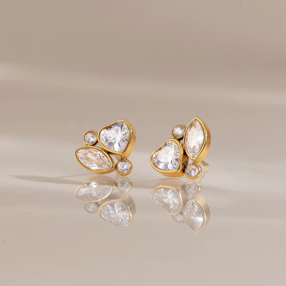 Heart Crystal Studs – gold stud earrings with cubic zirconia stones