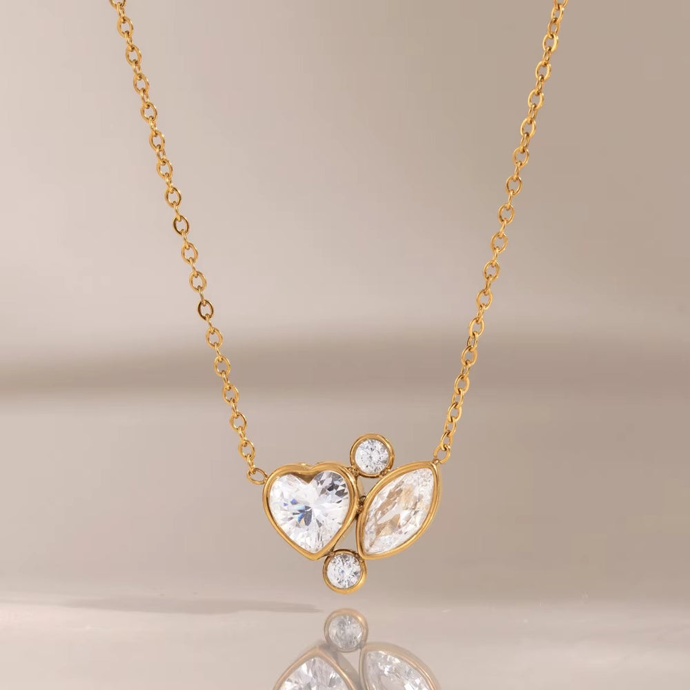 Floral Heart Crystal Necklace – gold necklace with cubic zirconia stones