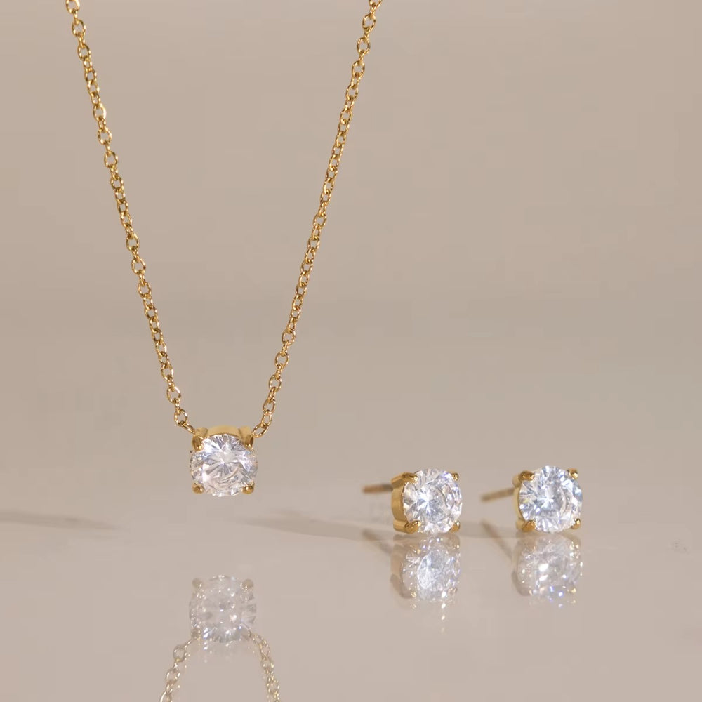 Round Crystal Jewelry Set – gold jewellery set with cubic zirconia stones