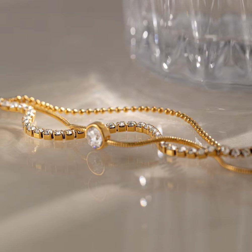 Tennis Layered Bracelet – adjustable gold bracelet with cubic zirconia stones