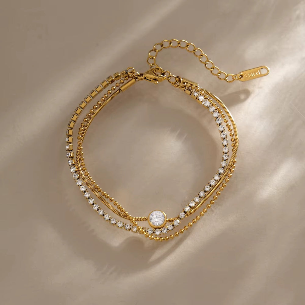 Tennis Layered Bracelet – adjustable gold bracelet with cubic zirconia stones