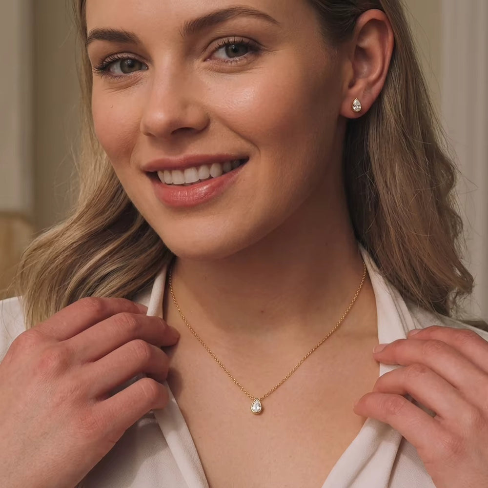 Teardrop Crystal Jewelry Set – gold jewellery set with cubic zirconia stones