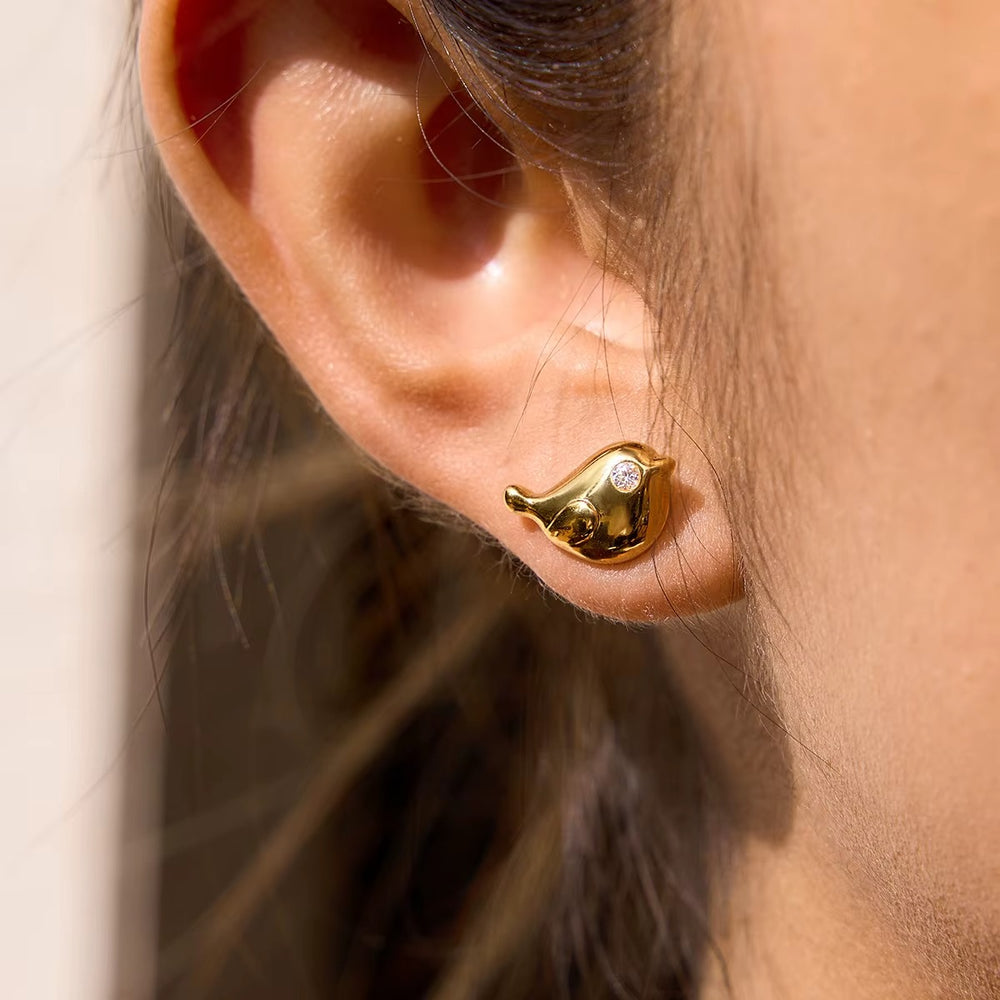 Little Birdie Stud Earrings – gold stud earrings with cubic zirconia stones