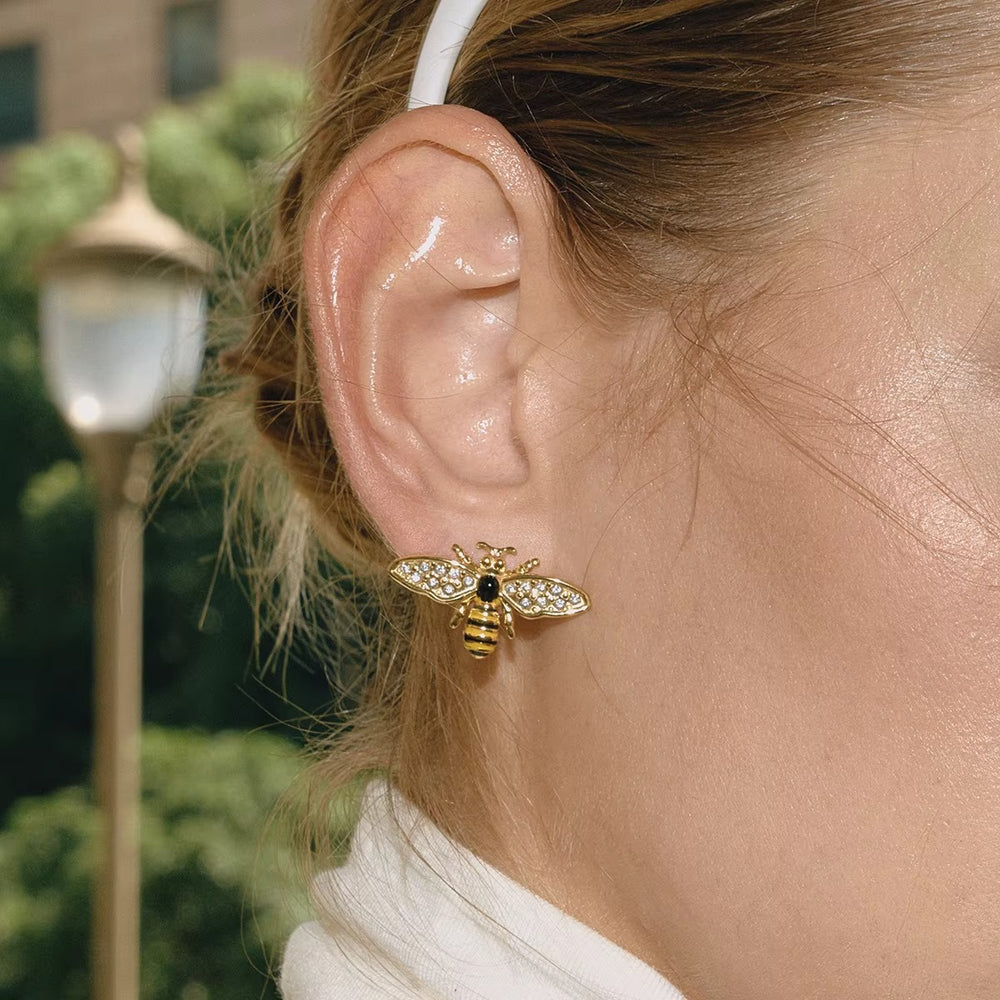 Queen Bee Earrings – gold earrings with enamel detail