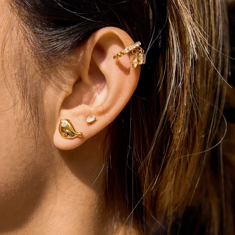 Little Birdie Stud Earrings – gold stud earrings with cubic zirconia stones