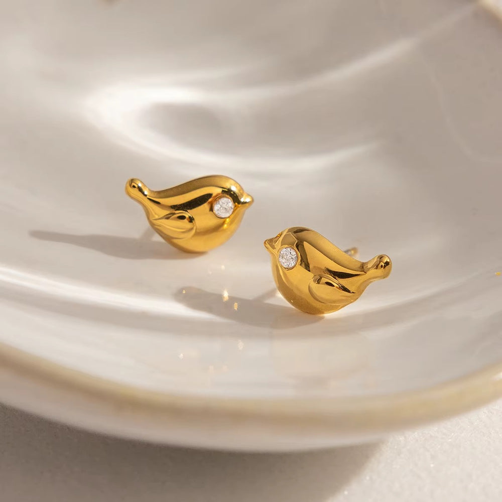 Little Birdie Stud Earrings – gold stud earrings with cubic zirconia stones