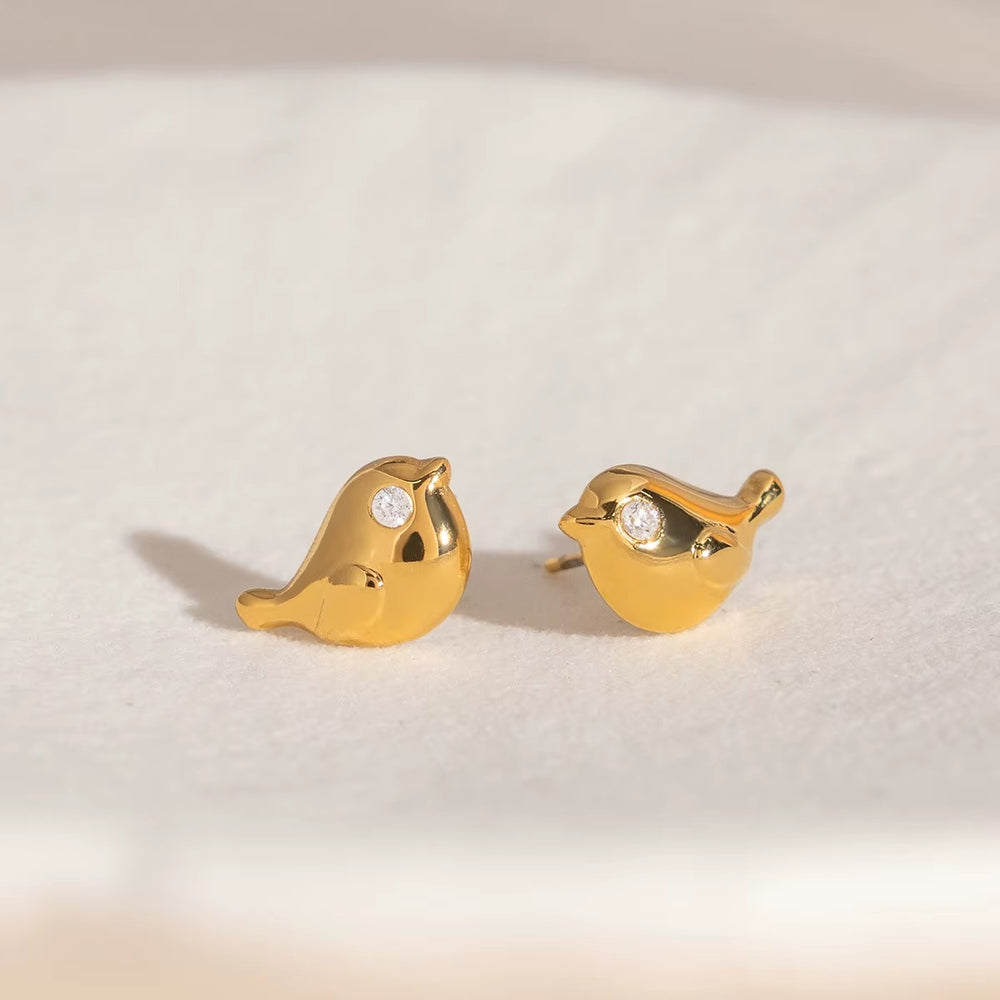 Little Birdie Stud Earrings – gold stud earrings with cubic zirconia stones