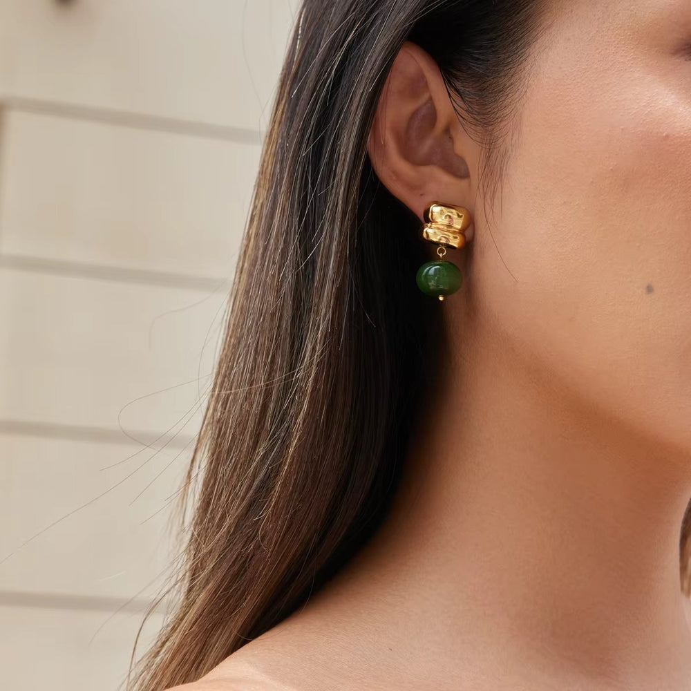 Green Drop Earrings – gold earrings