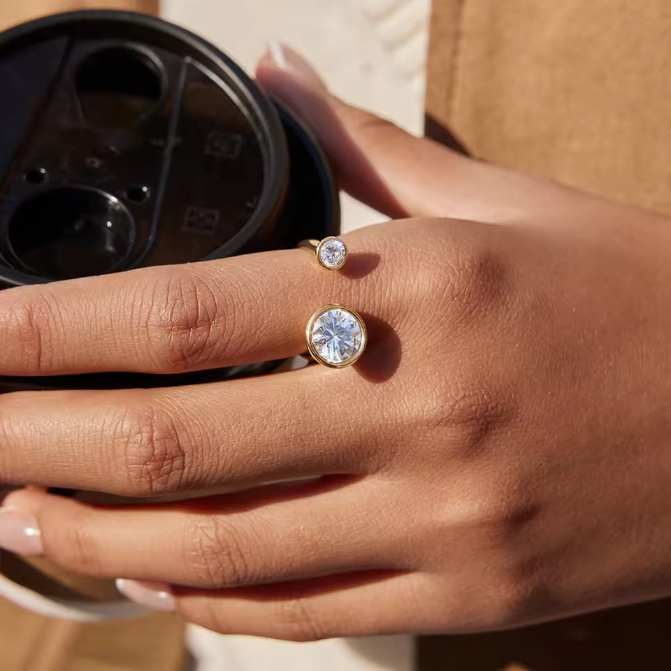 Radiant Orbit Ring – adjustable gold ring with cubic zirconia stones