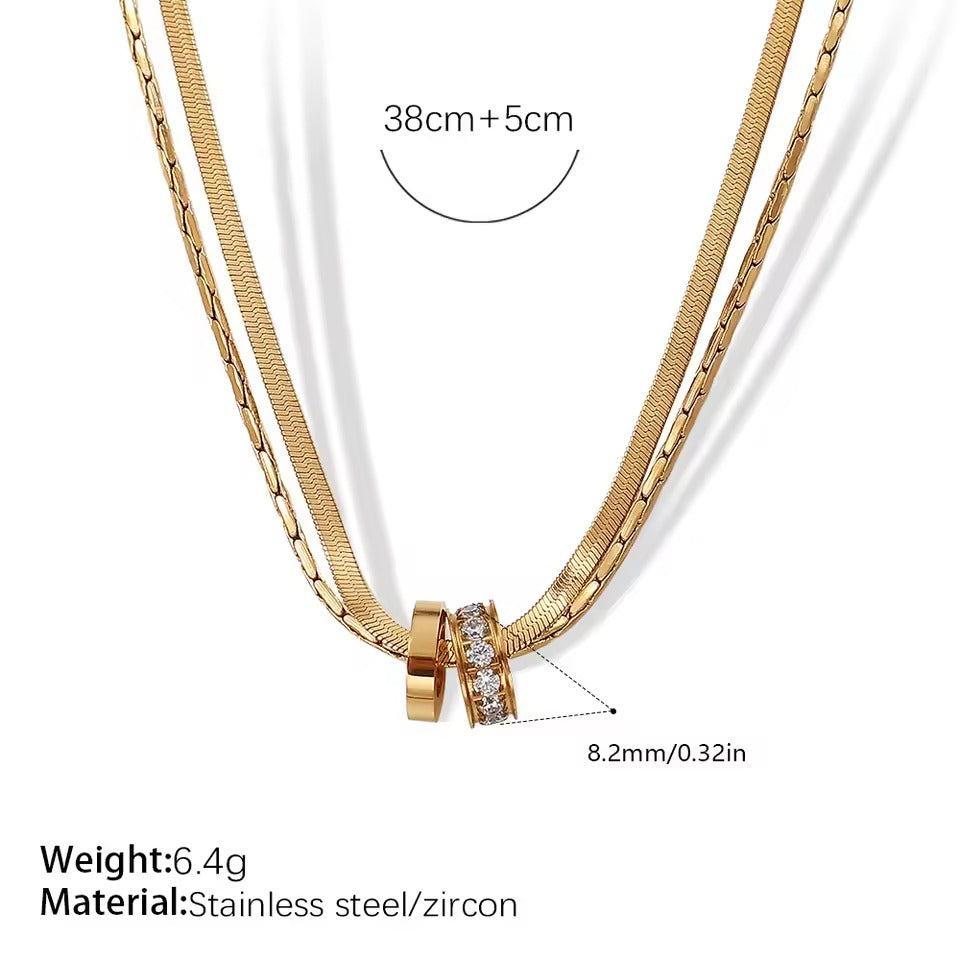 Layered Ring Pendant Necklace – gold necklace with cubic zirconia stones