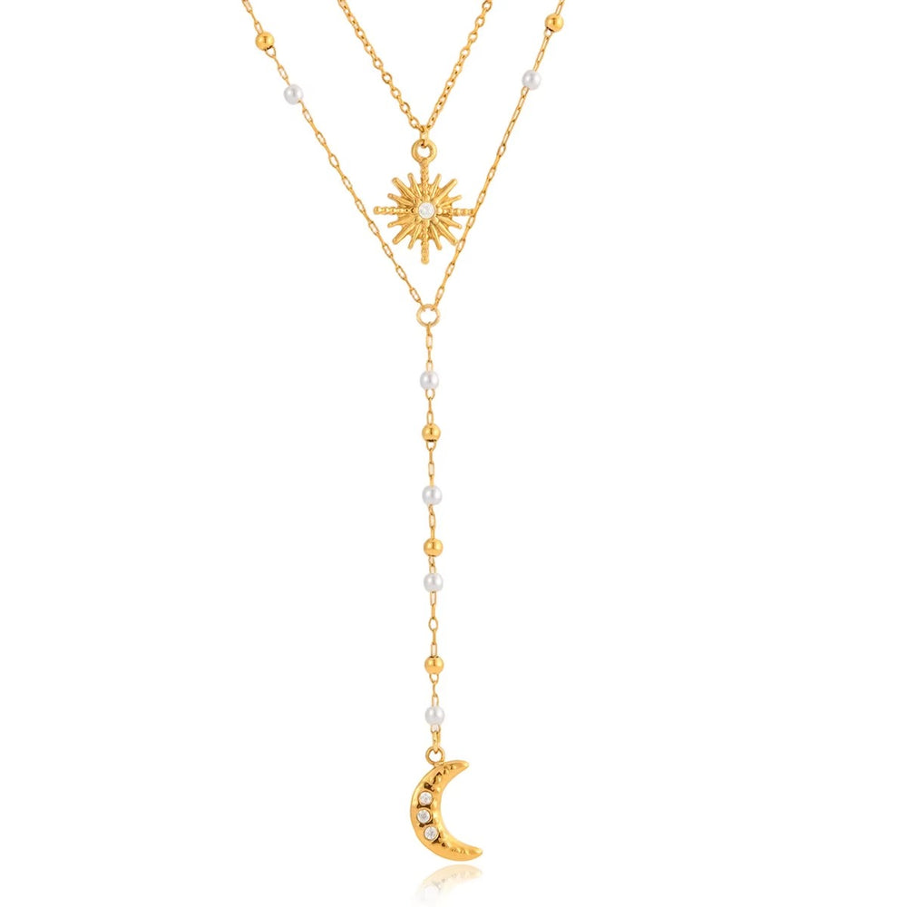 Cosmic Layered Necklace – double-layered gold sun and moon necklace