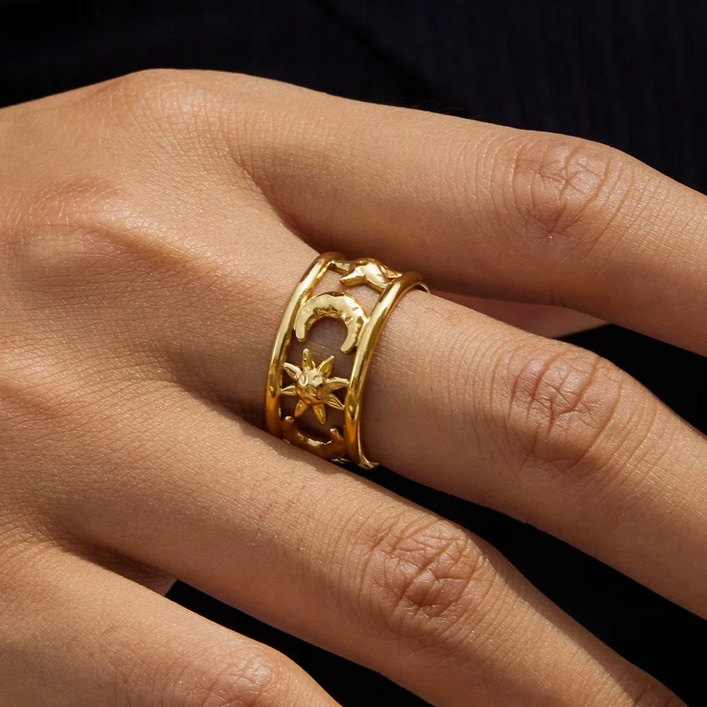 Sun and Moon Charm Ring – adjustable ring