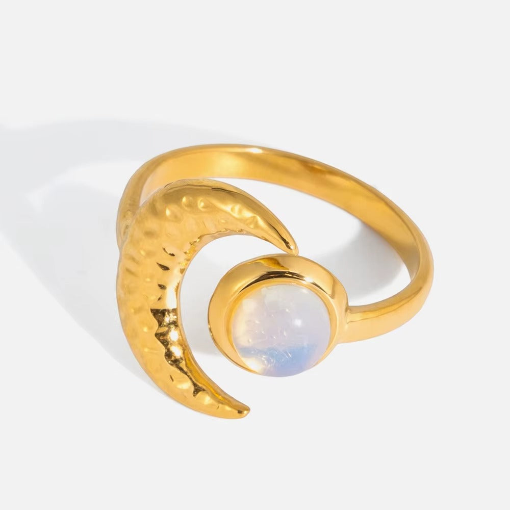 Opal Moon Ring – adjustable gold ring