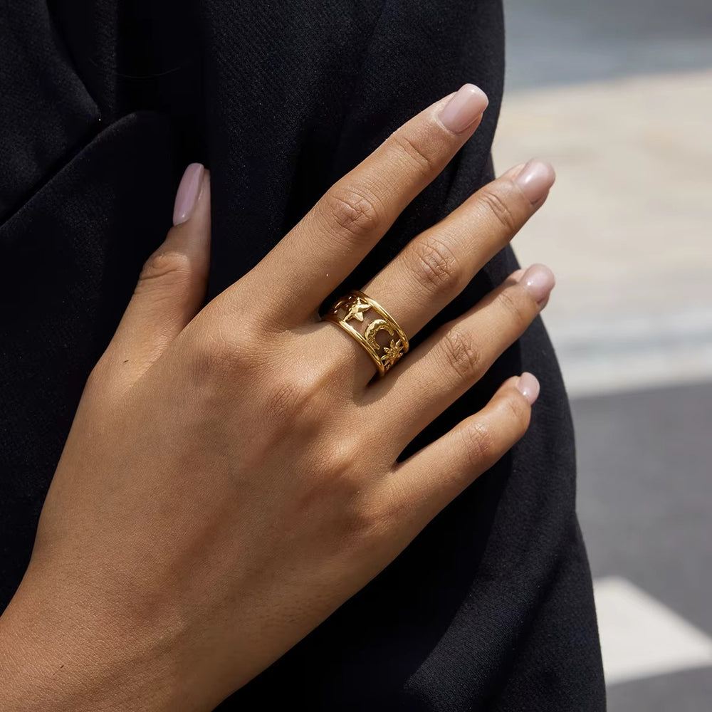 Sun and Moon Charm Ring – adjustable ring