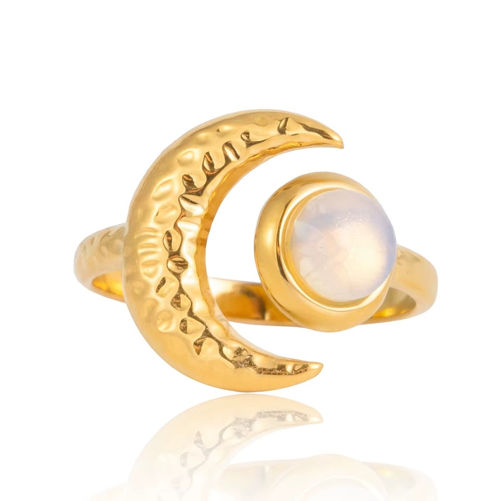 Opal Moon Ring – adjustable gold ring