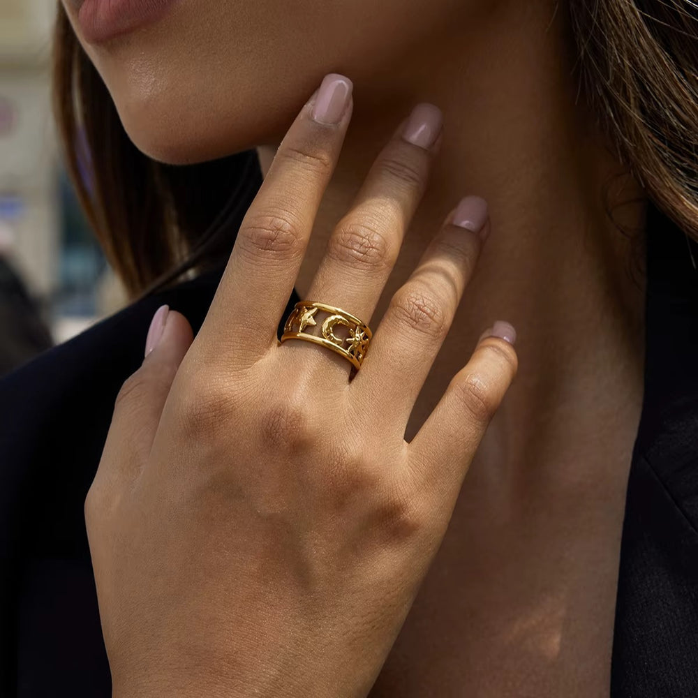 Sun and Moon Charm Ring – adjustable ring