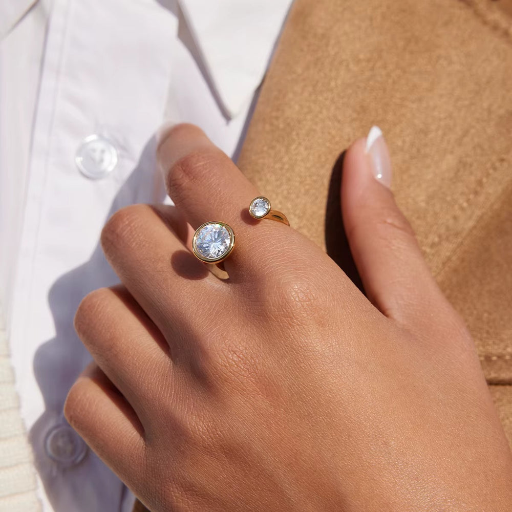 Radiant Orbit Ring – adjustable gold ring with cubic zirconia stones