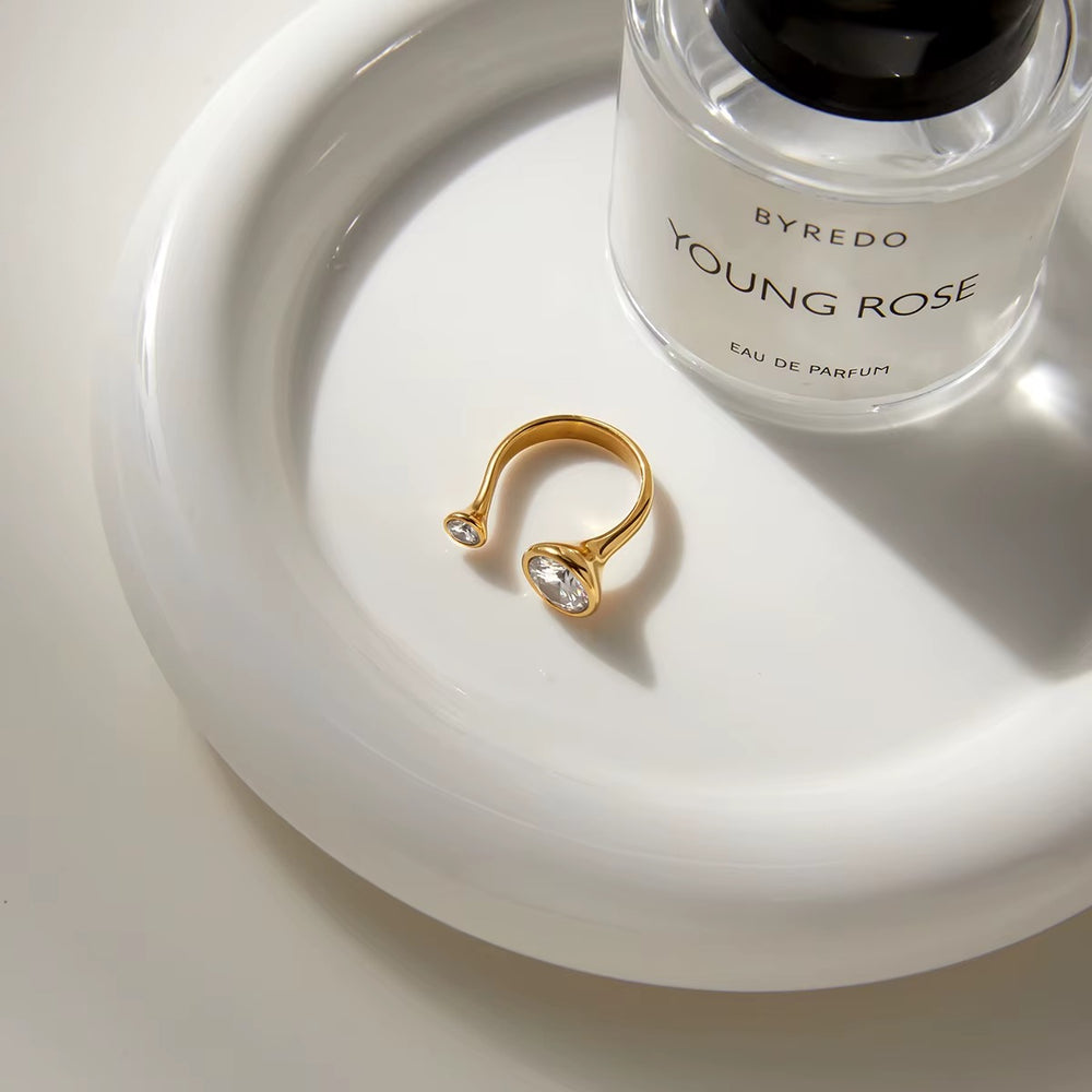 Radiant Orbit Ring – adjustable gold ring with cubic zirconia stones