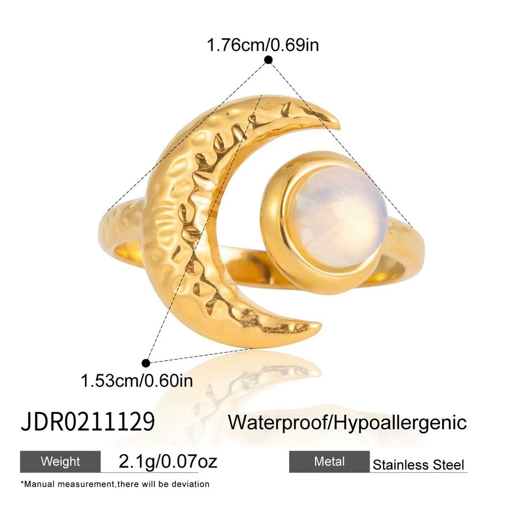 Opal Moon Ring – adjustable gold ring