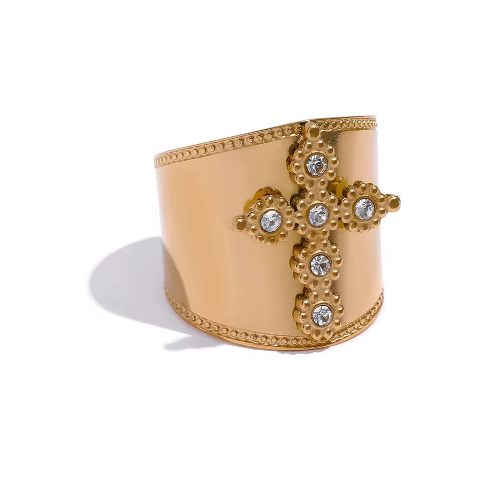 Halo Cross Ring – adjustable gold ring
